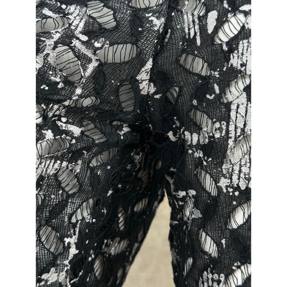 Antonio Melani Top Women XS Black Metallic Silver 3/4 Sleeve Peplum Lace Holiday - Picture 4 of 10